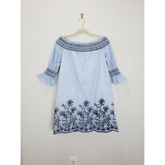 Altar'd State Blue Striped Embroidered Short Preppy Shift Dress Size S Small - Picture 1 of 9